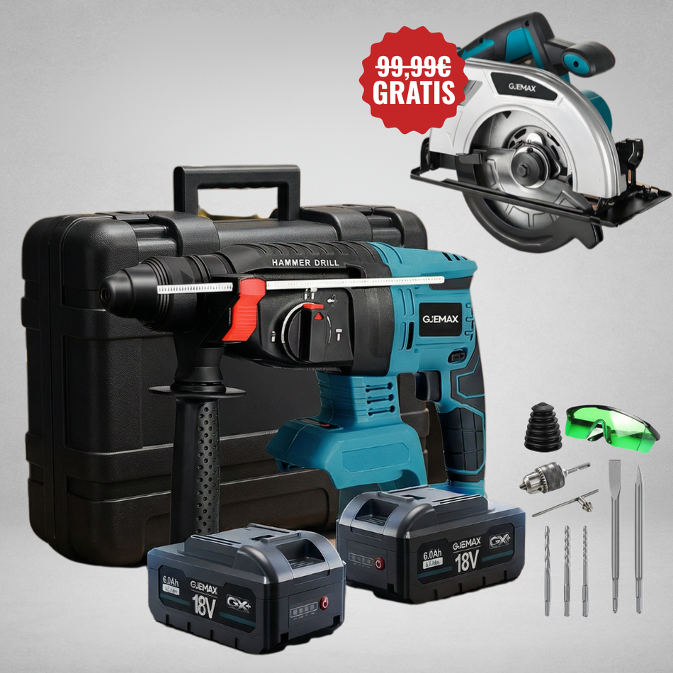 GJEMAX Bohrhammer-Set 18V + GRATIS Handkreissäge 18V
